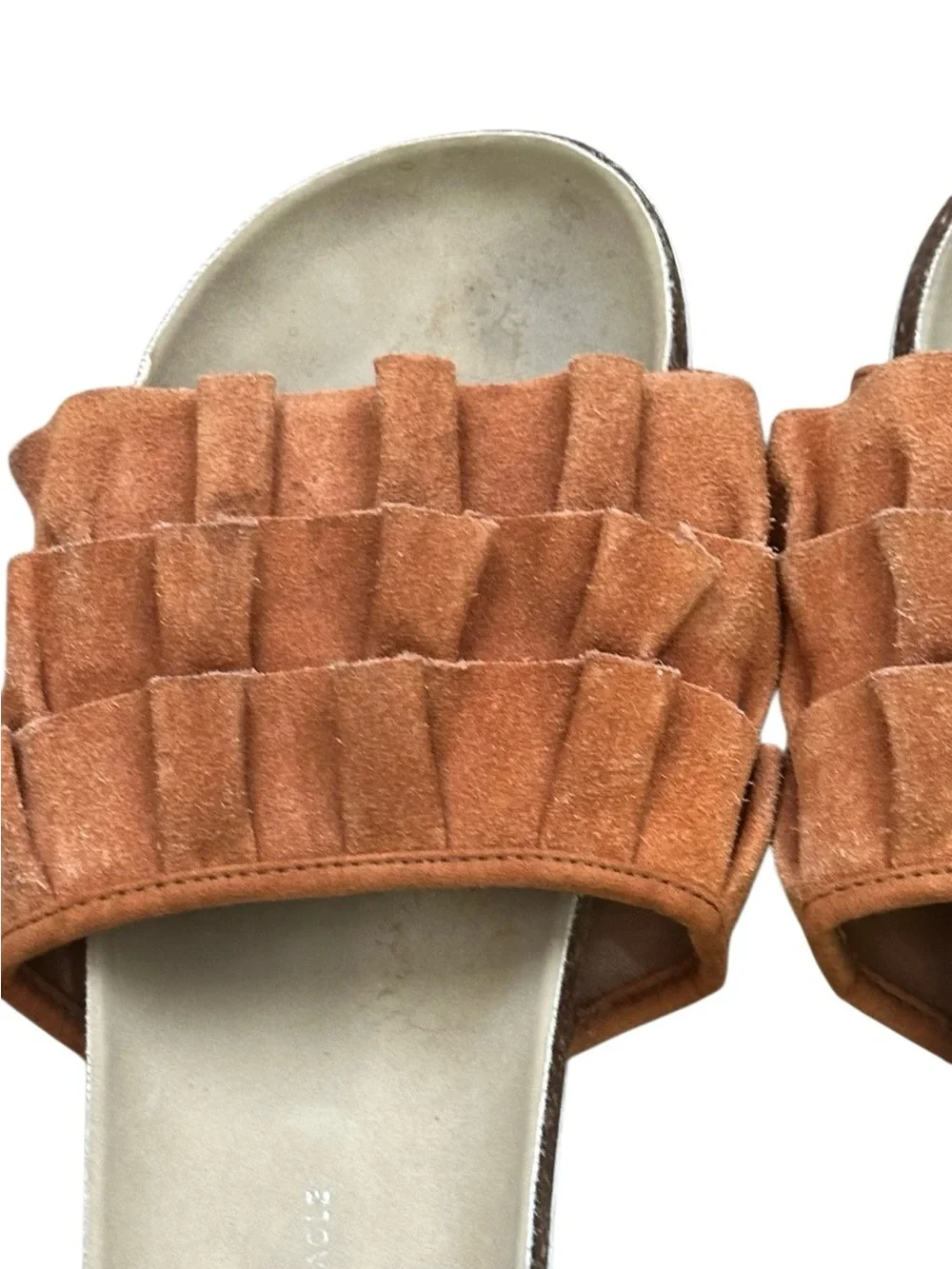 Suede Ruffle Slide Sandals - Rust Size 8